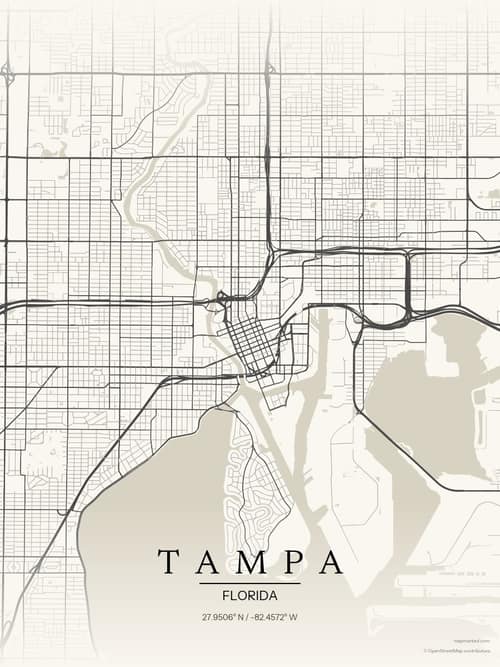 Tampa map art print in Sandstone — minimalist city map poster