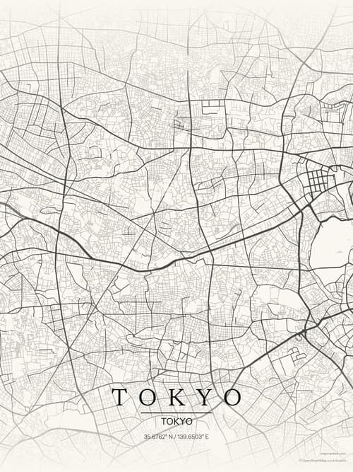 Tokyo map art print in Sandstone — minimalist city map poster