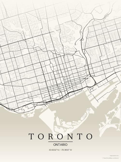 Toronto map art print in Sandstone — minimalist city map poster