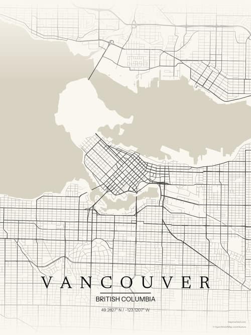 Vancouver map art print in Sandstone — minimalist city map poster