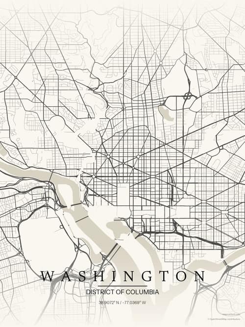 Washington map art print in Sandstone — minimalist city map poster