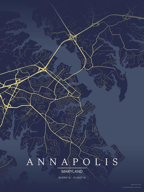 Annapolis map art print in Midnight Study — minimalist city map poster