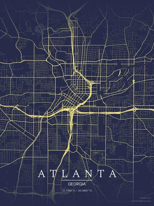Atlanta map art print in Midnight Study — minimalist city map poster