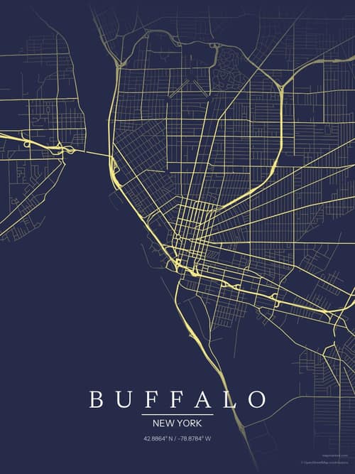 Buffalo map art print in Midnight Study — minimalist city map poster
