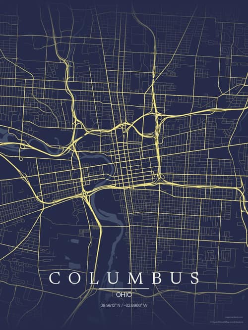 Columbus map art print in Midnight Study — minimalist city map poster