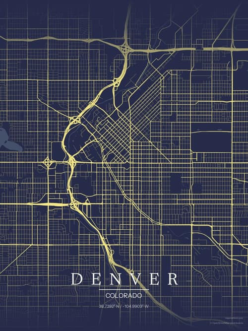 Denver map art print in Midnight Study — minimalist city map poster