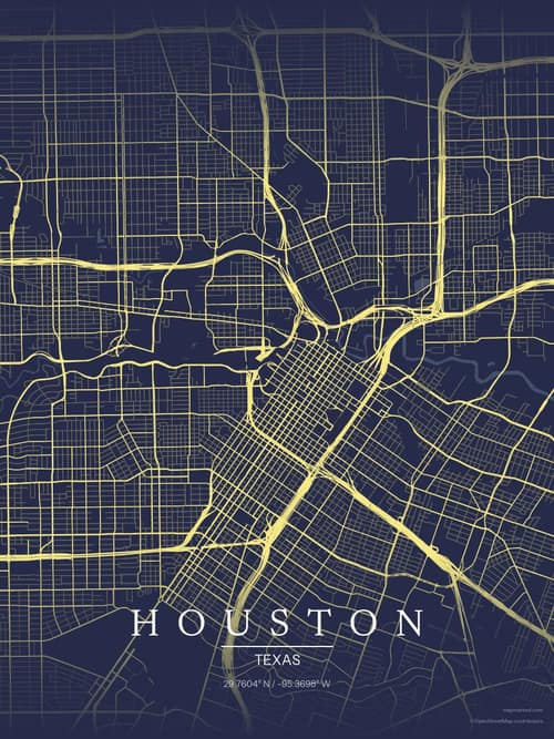 Houston map art print in Midnight Study — minimalist city map poster