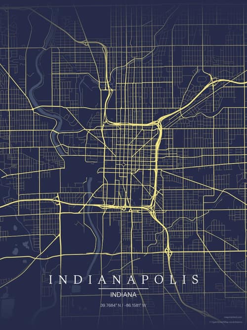 Indianapolis map art print in Midnight Study — minimalist city map poster
