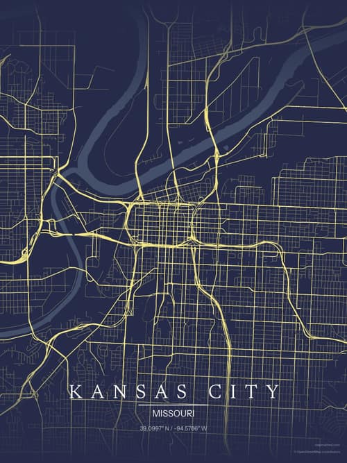 Kansas City map art print in Midnight Study — minimalist city map poster