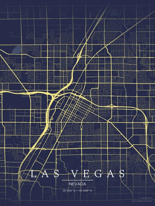Las Vegas map art print in Midnight Study — minimalist city map poster