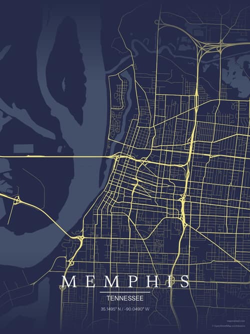 Memphis map art print in Midnight Study — minimalist city map poster