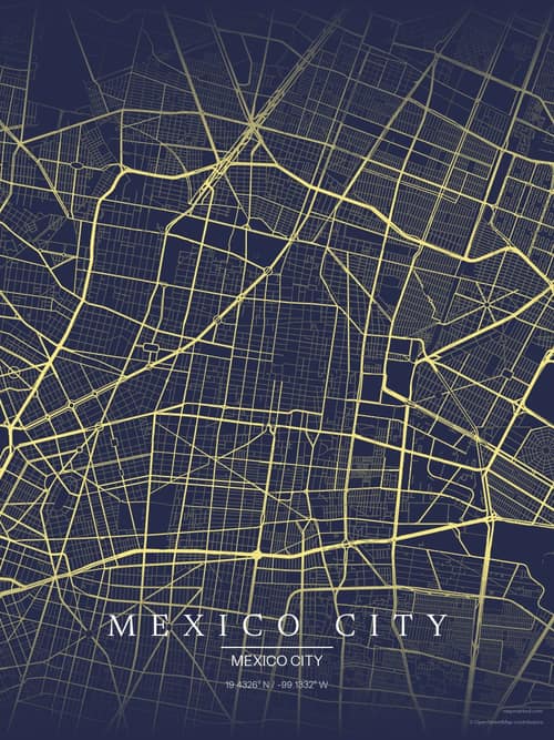 Mexico City map art print in Midnight Study — minimalist city map poster