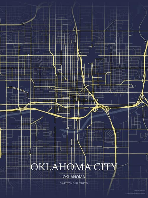 Oklahoma City map art print in Midnight Study — minimalist city map poster