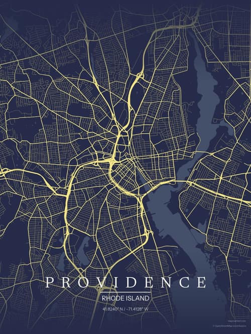Providence map art print in Midnight Study — minimalist city map poster