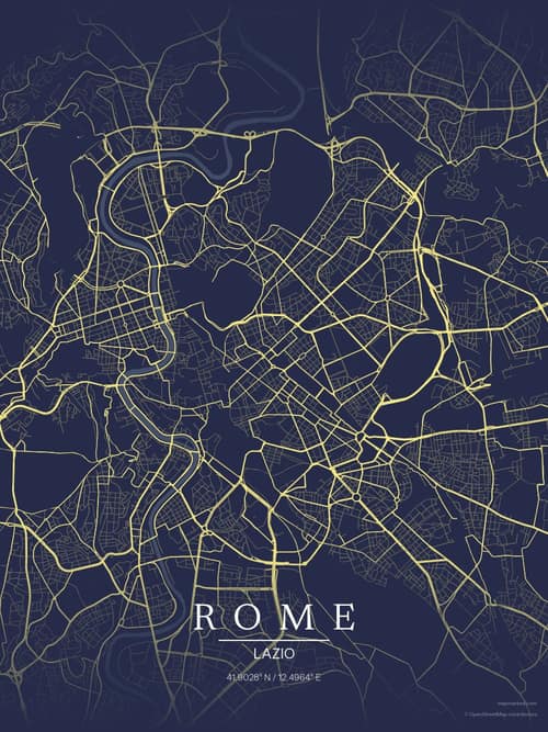 Rome map art print in Midnight Study — minimalist city map poster