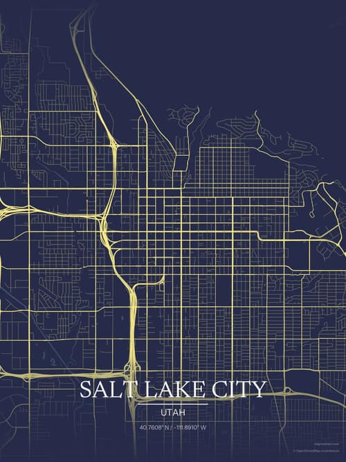 Salt Lake City map art print in Midnight Study — minimalist city map poster