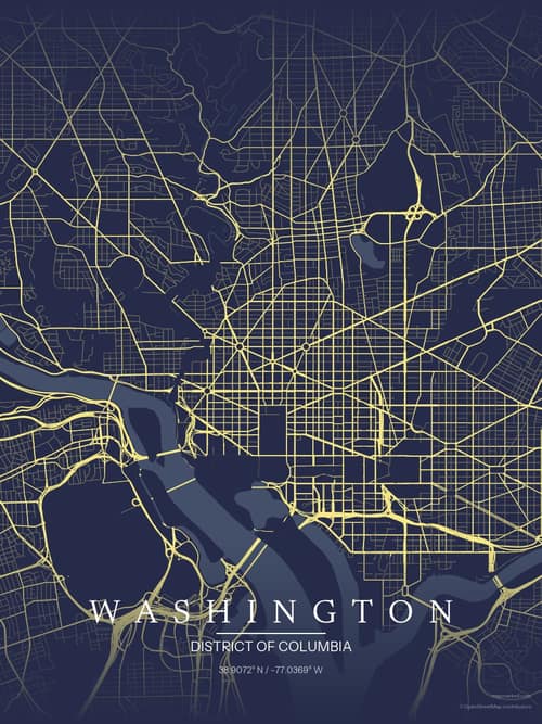 Washington map art print in Midnight Study — minimalist city map poster