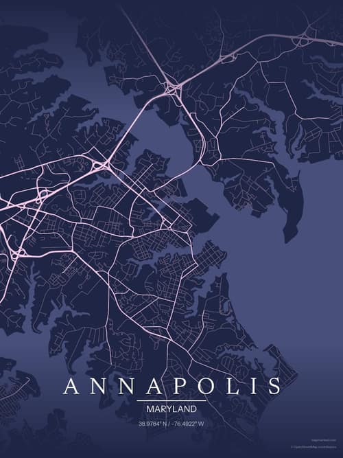 Annapolis map art print in Orchid Night — minimalist city map poster