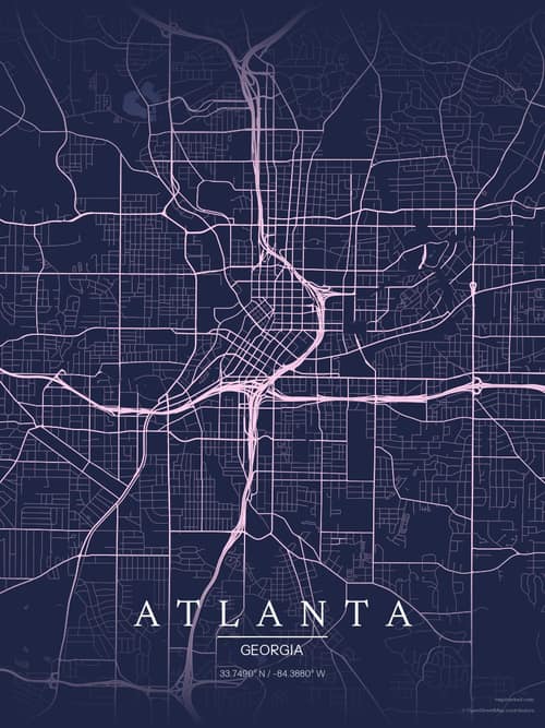 Atlanta map art print in Orchid Night — minimalist city map poster