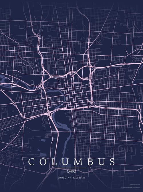 Columbus map art print in Orchid Night — minimalist city map poster
