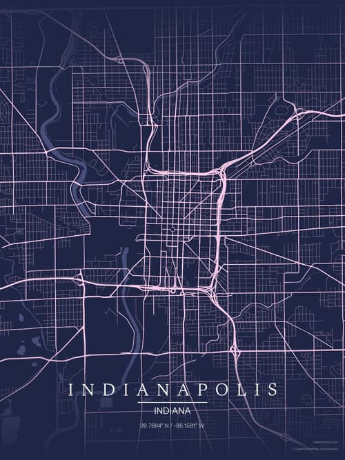 Indianapolis map art print in Orchid Night — minimalist city map poster
