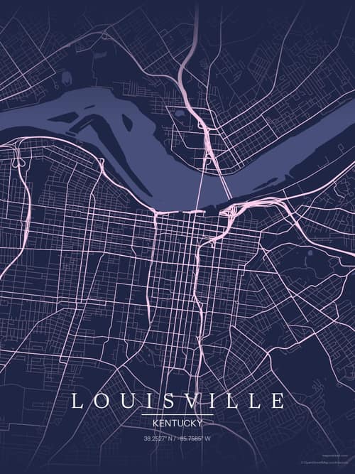 Louisville map art print in Orchid Night — minimalist city map poster