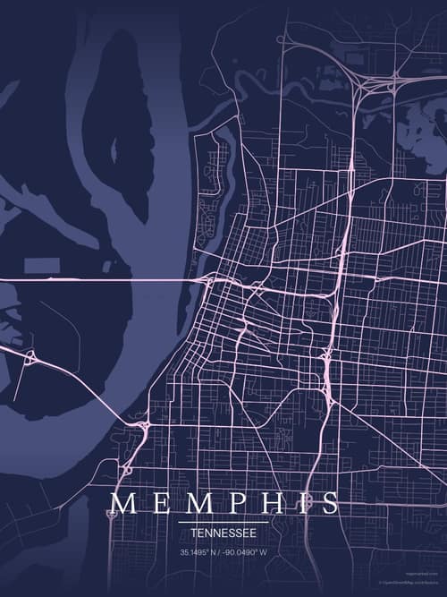 Memphis map art print in Orchid Night — minimalist city map poster