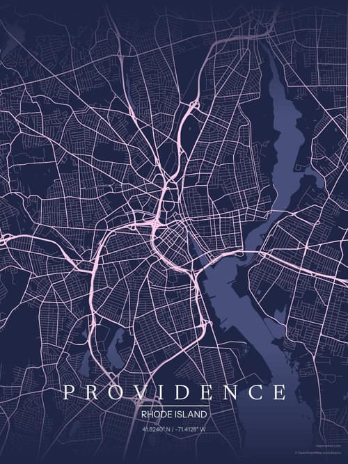 Providence map art print in Orchid Night — minimalist city map poster