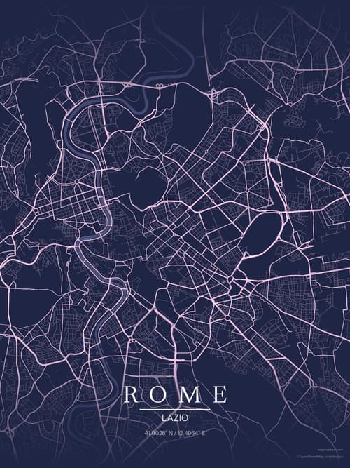 Rome map art print in Orchid Night — minimalist city map poster