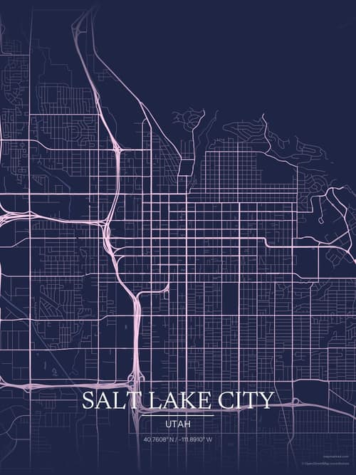 Salt Lake City map art print in Orchid Night — minimalist city map poster