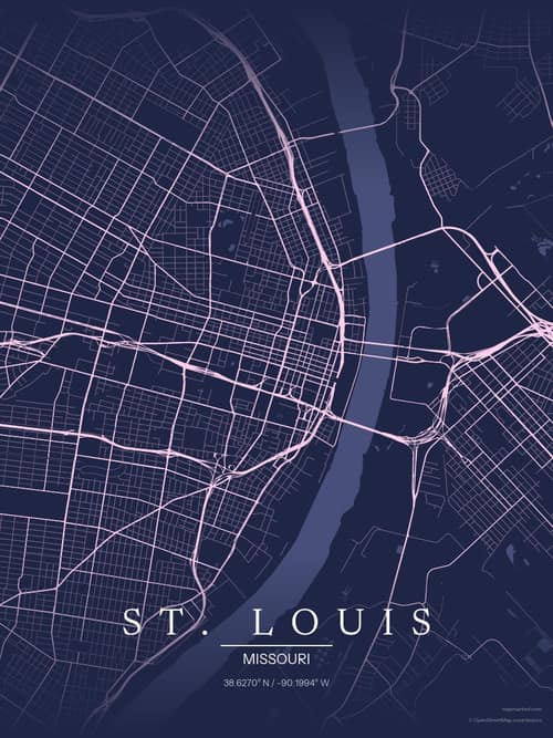 St. Louis map art print in Orchid Night — minimalist city map poster
