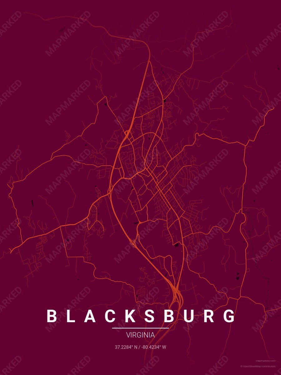 Maroon & Orange Atlas style sample on Blacksburg