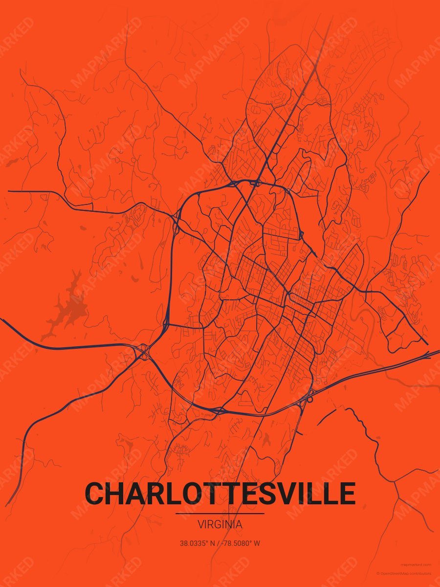 Orange & Blue Atlas style sample on Charlottesville