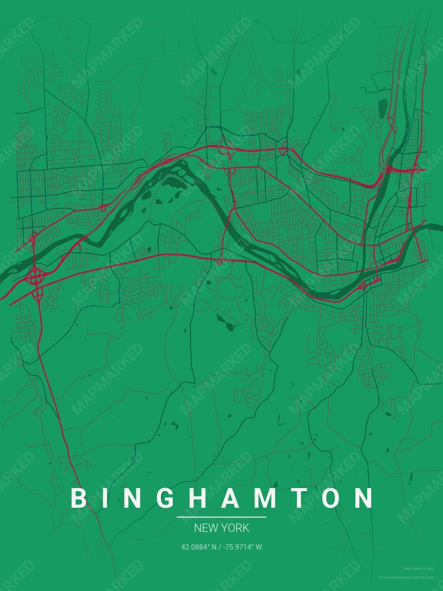 Green, Red & Deep Green Verve style sample on Binghamton New