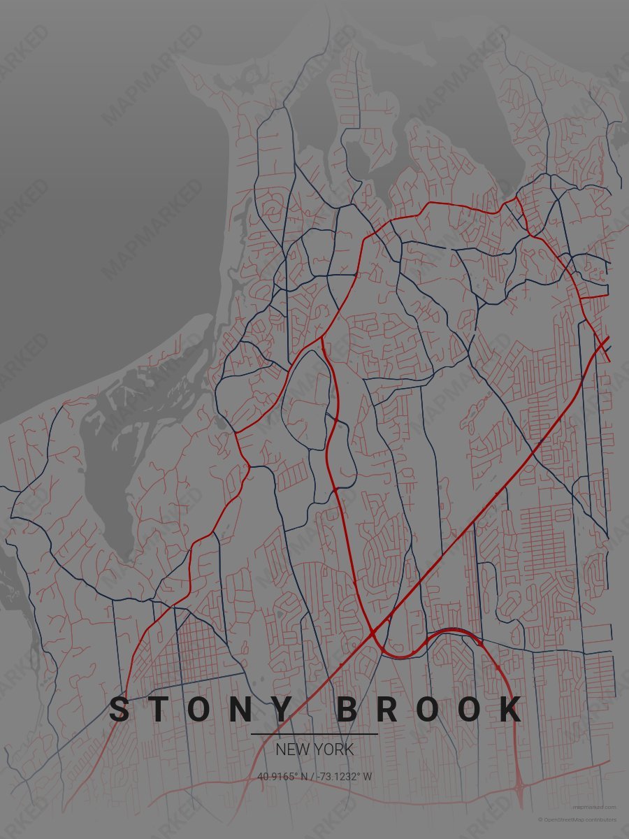 Gray, Red & Blue Icon style sample on Stony Brook New