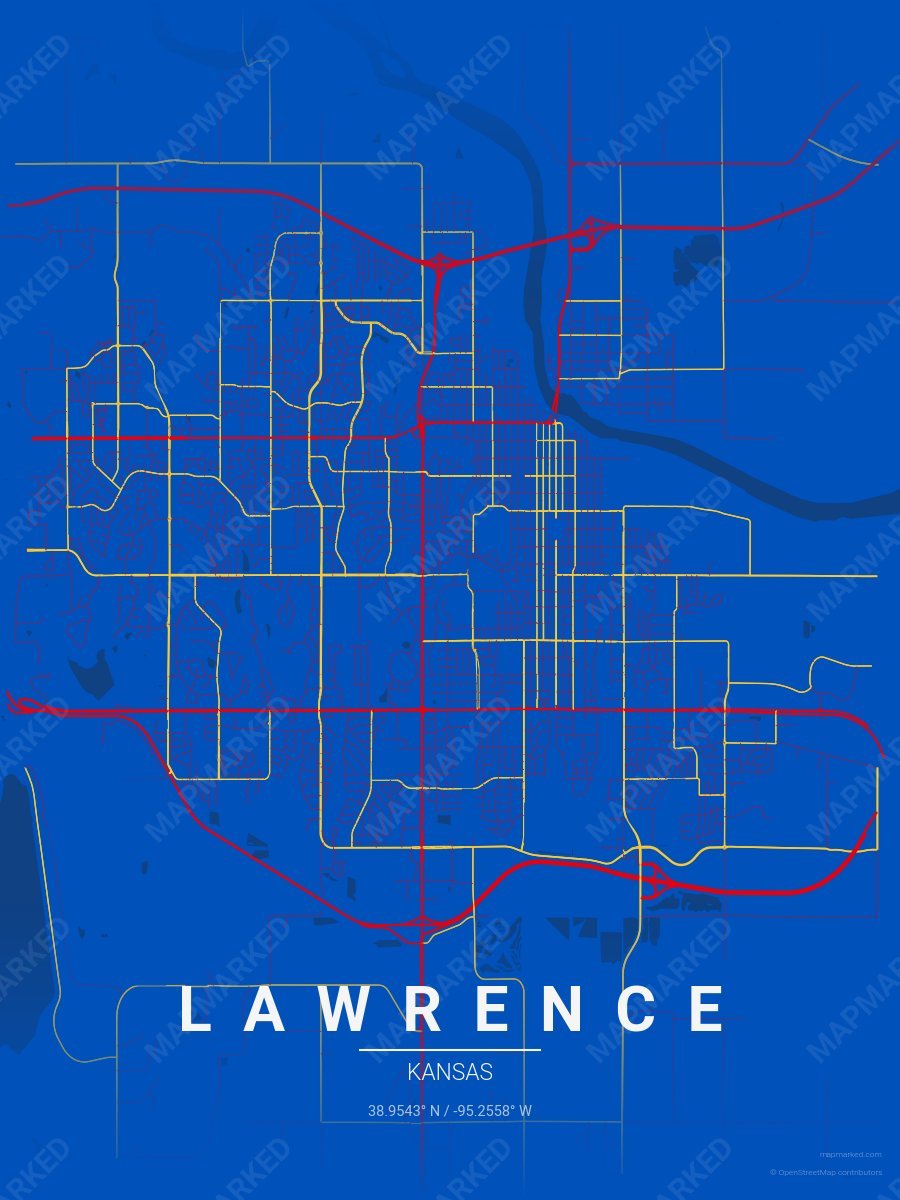 Blue, Crimson & Yellow Verve style sample on Lawrence