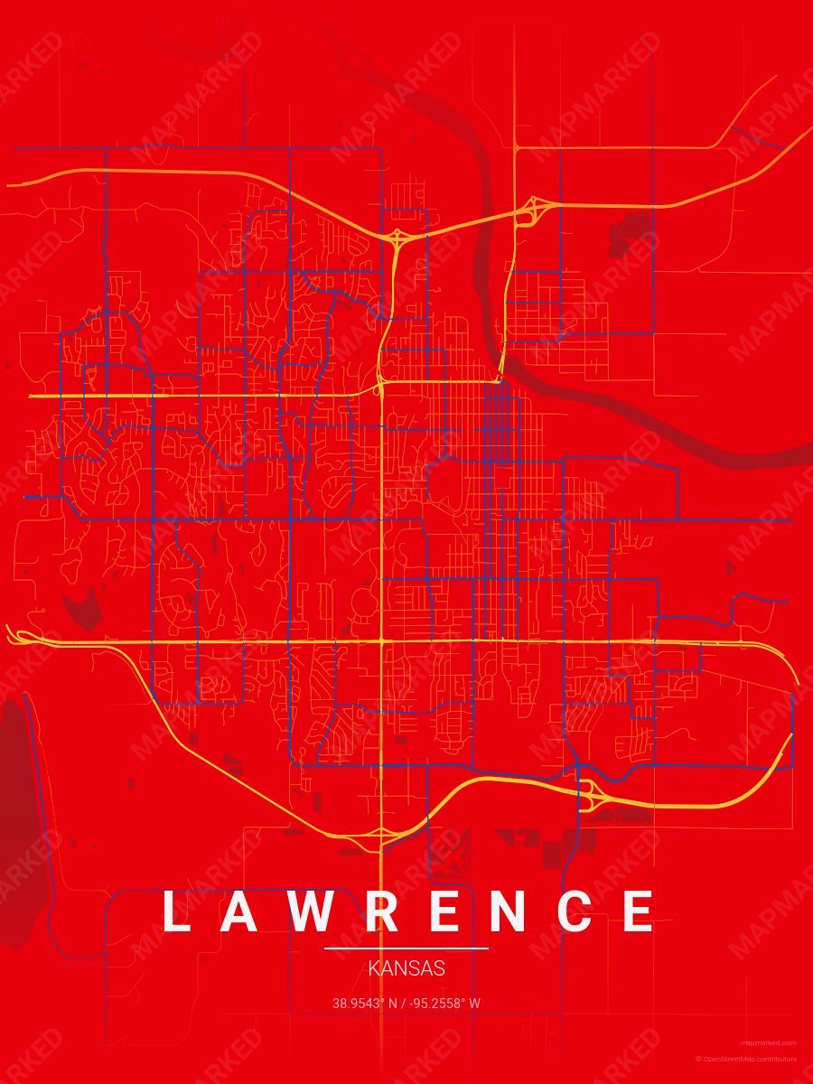 Crimson, Yellow & Blue Standard style sample on Lawrence