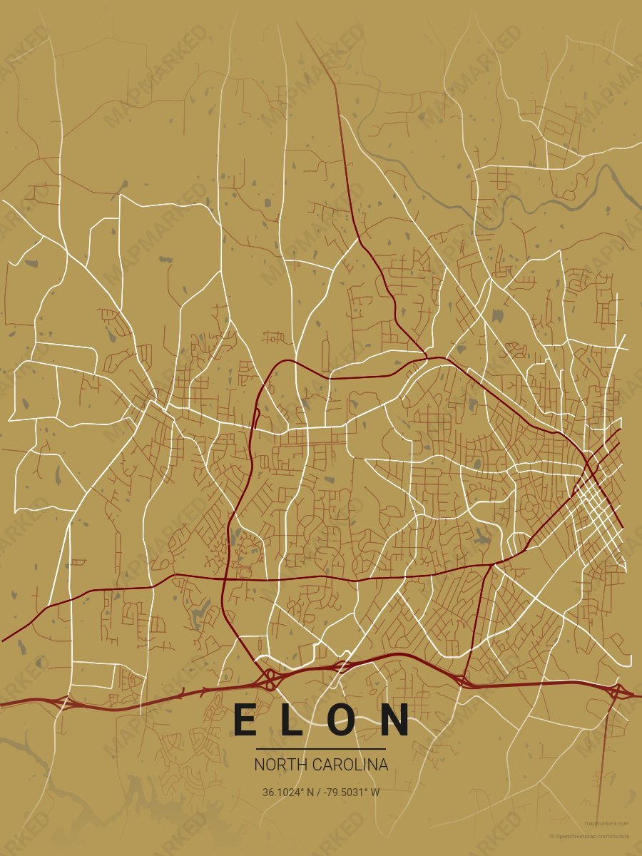 Gold, Maroon & White Statement style sample on Elon North
