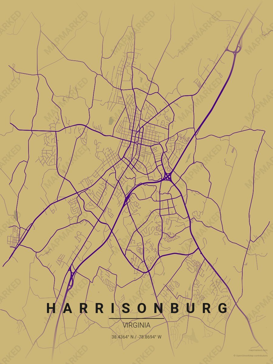 Gold & Purple Heritage style sample on Harrisonburg