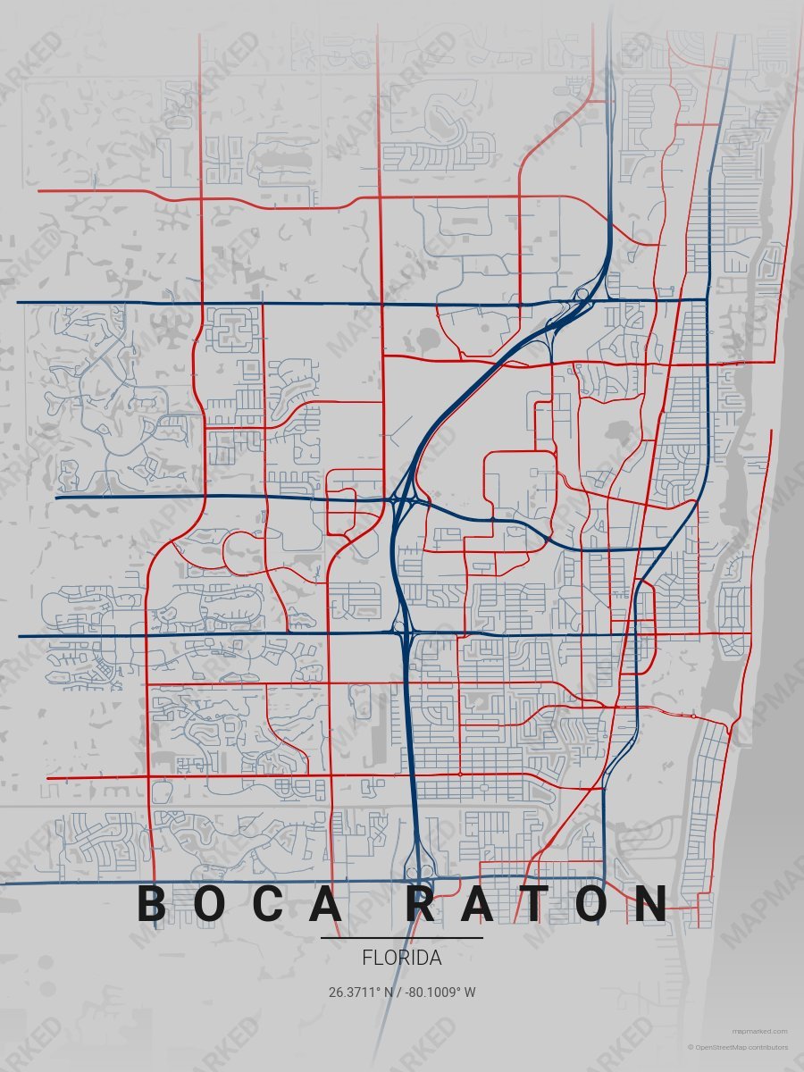 Gray, Blue & Red Motif style sample on Boca Raton