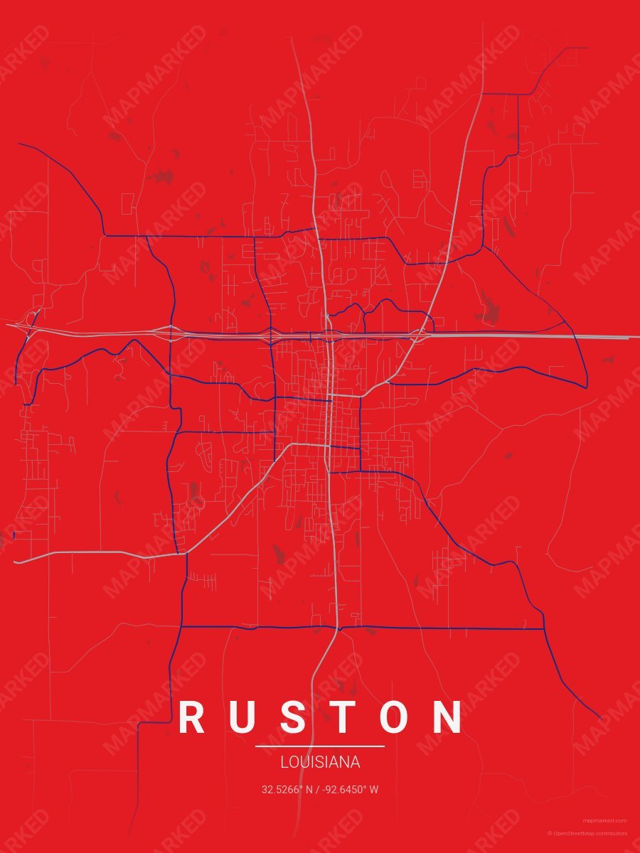 Red, Gray & Blue Statement style sample on Ruston