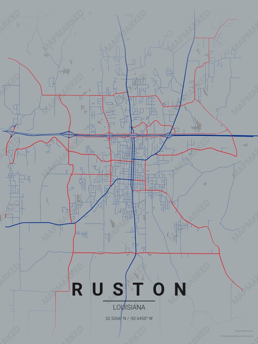 Gray, Blue & Red Contrast style sample on Ruston