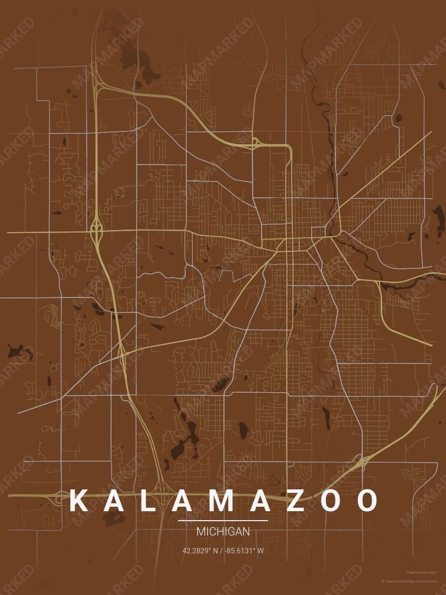 Brown, Gold & Gray Statement style sample on Kalamazoo