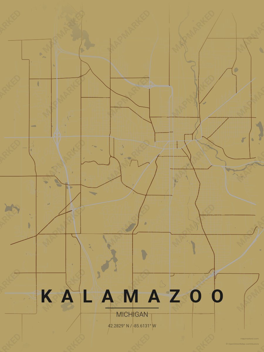 Gold, Gray & Brown Atlas style sample on Kalamazoo