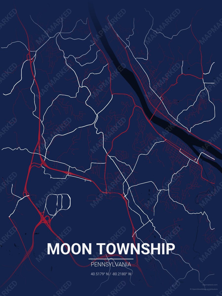 Blue, Red & White Motif style sample on Moon Township