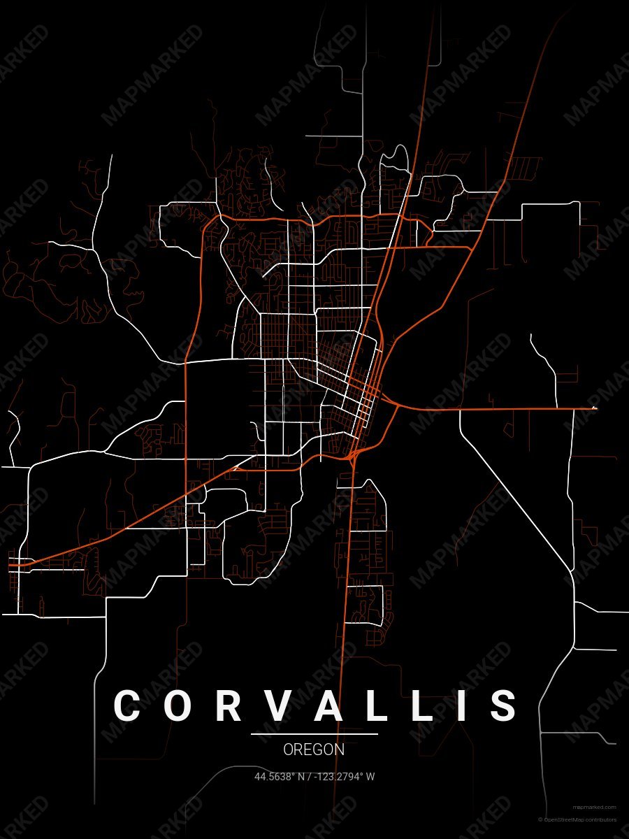 Black, Orange & White Classic style sample on Corvallis
