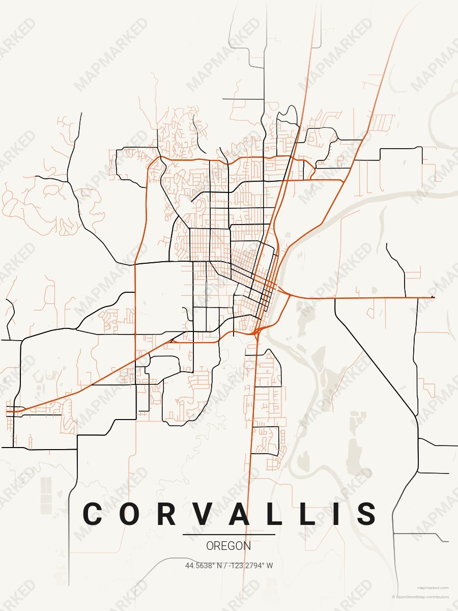 Cream, Orange & Black Motif style sample on Corvallis