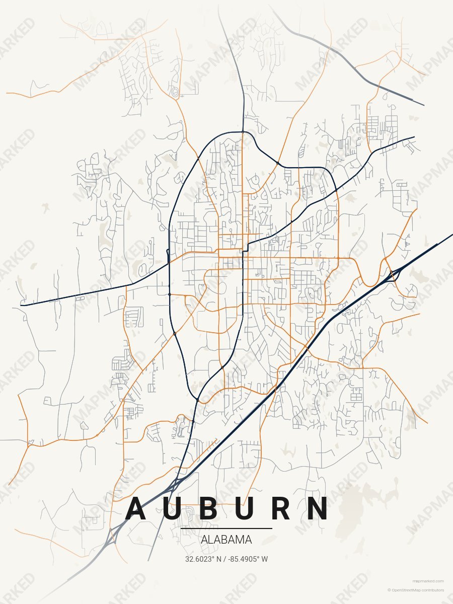 Cream, Blue & Orange Statement style sample on Auburn