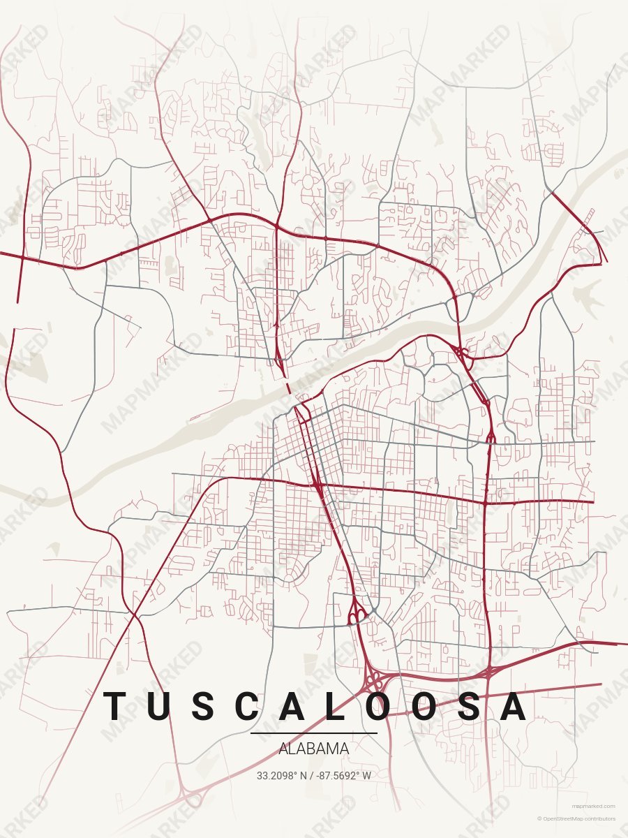 Cream, Crimson & Gray Nova style sample on Tuscaloosa