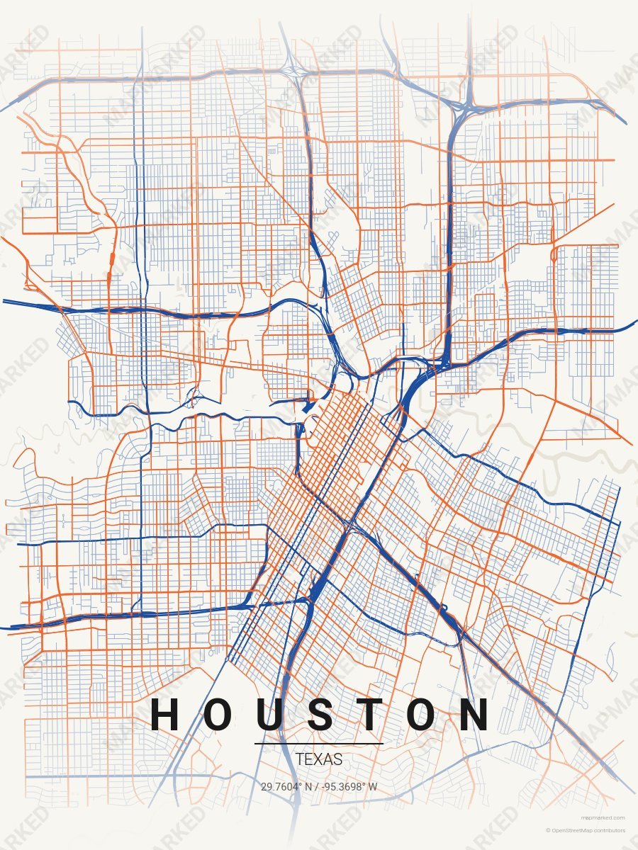 Cream, Blue & Orange Bold style sample on Houston